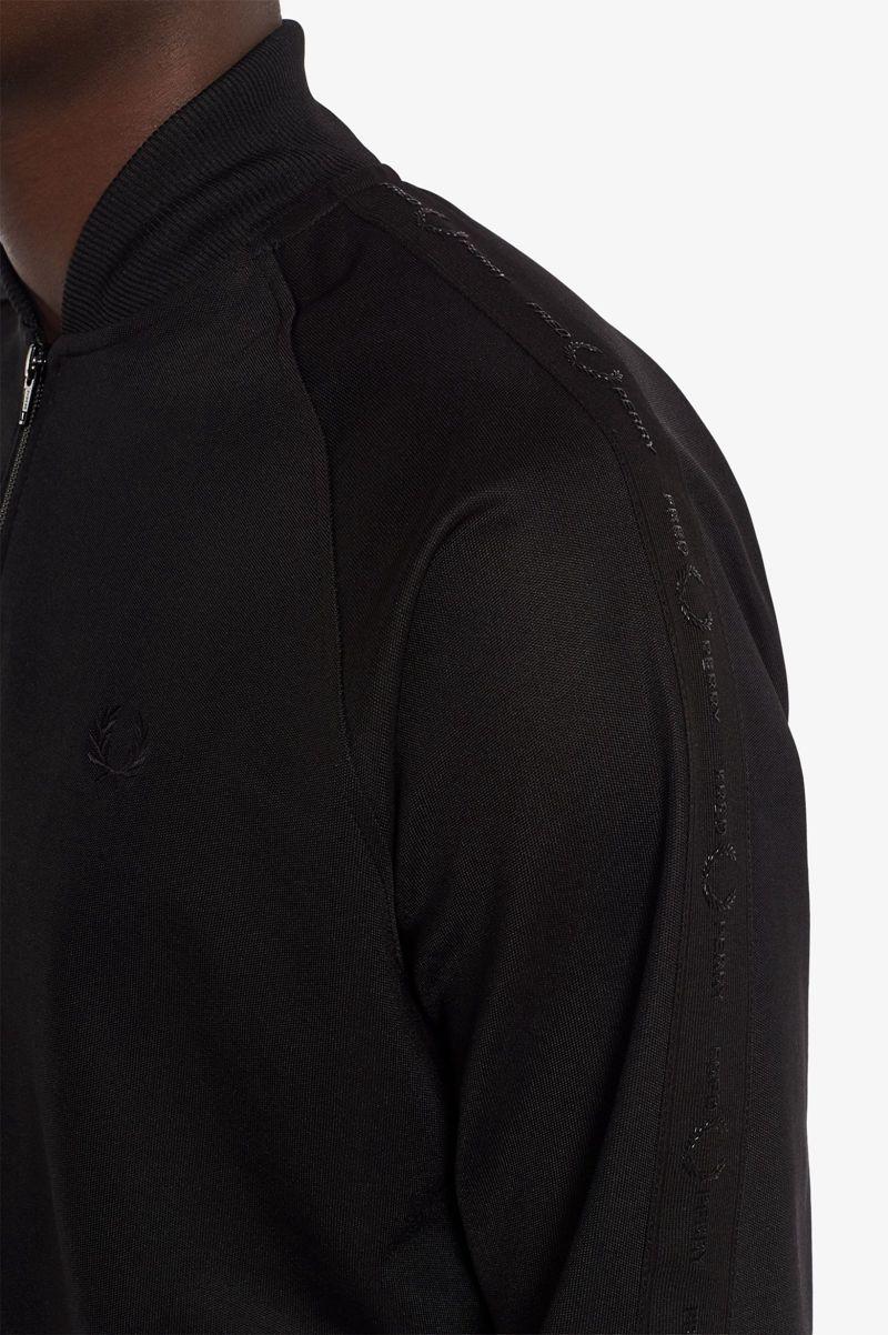 Black Fred Perry Tonal Taped Bomber Neck Track Men's Jackets | PH 1264MQZA